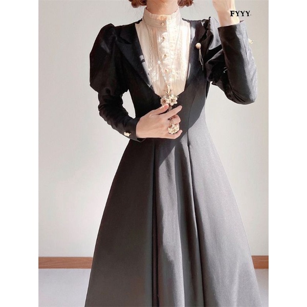 [MikanHiro Store] Lolita Gothic Big Size store black linen retro cla series six-piece lolita dress looks thin and long
