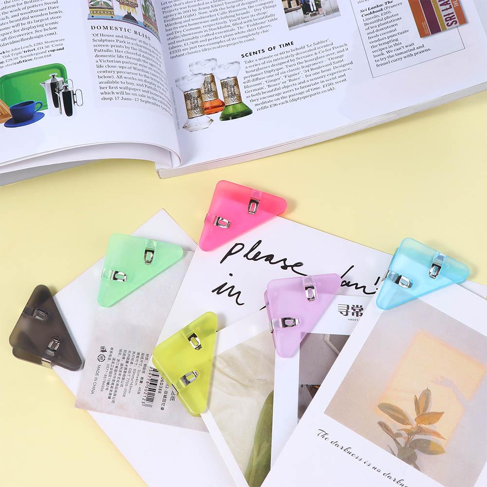 LANFY Penjepit Kertas Trigonal Transparan File Index Fixing Clips Kertas Tes Sekolah Pelindung Sudut Dokumen Staples