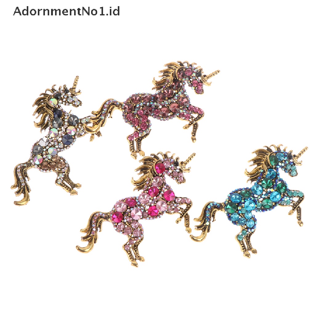 [AdornmentNo1] Berlian Imitasi Unicorn Bros Wanita Paduan Kuda Hewan Pernikahan Perjamuan Bros Hadiah Kristal Galloping Horse Brooch Disabit Vintage Korsase [ID]