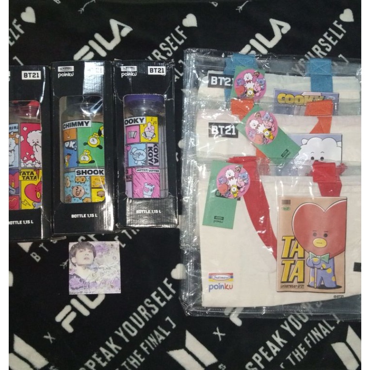 Mohon baca deskripsi (New/Baru) BTS Bundle BT21 Totebag dan Bottle 1,15 L Tas                       