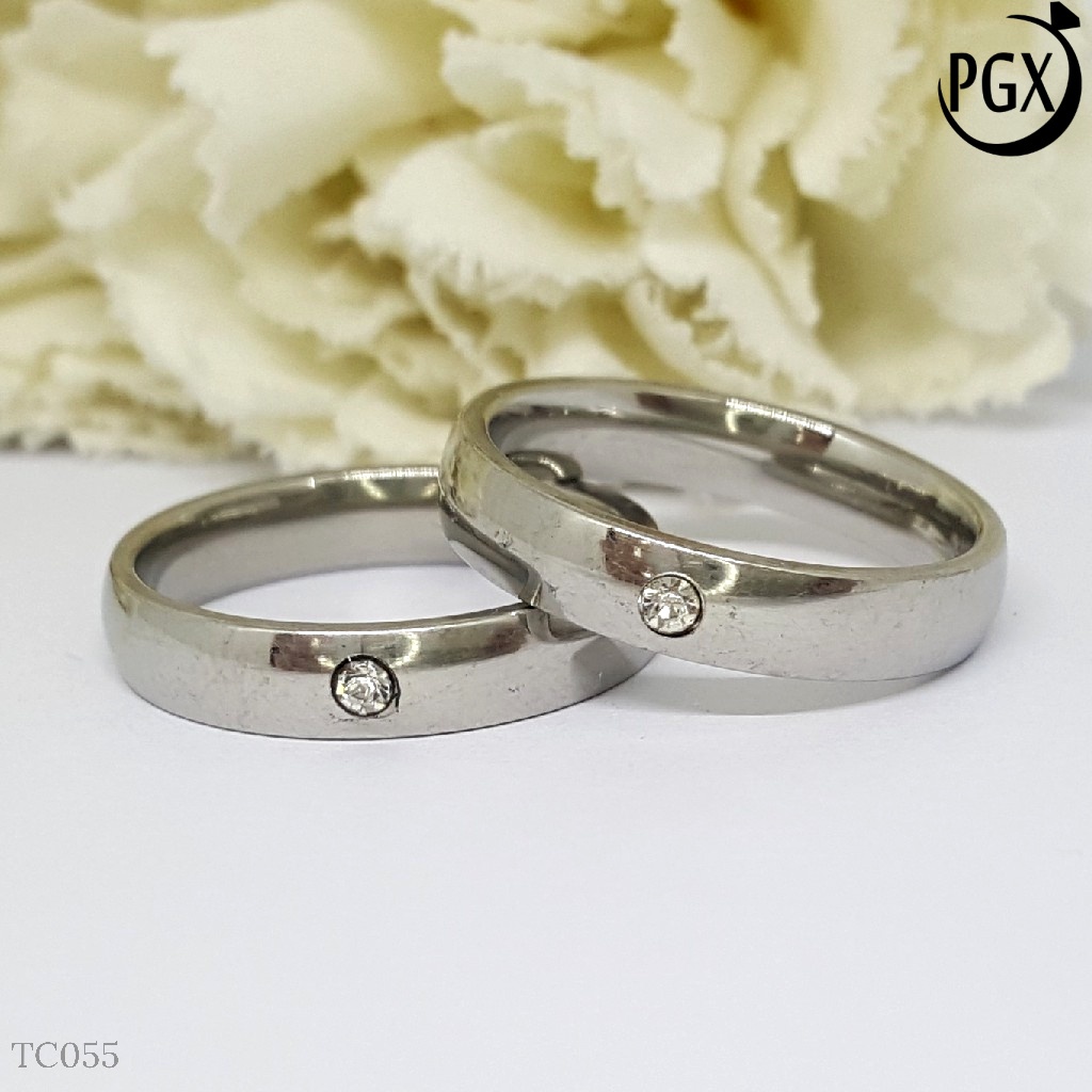 TERLARIS!! PGX Cincin Titanium Couple Silver Tunangan Aksesoris Fashion Perhiasan Anti Karat - TC055