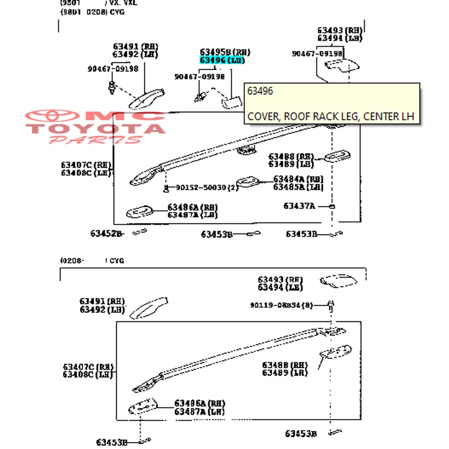 Cover (Tutup Baut) Roof Rack Leg Tengah Kiri Land Cruiser 63496-60021