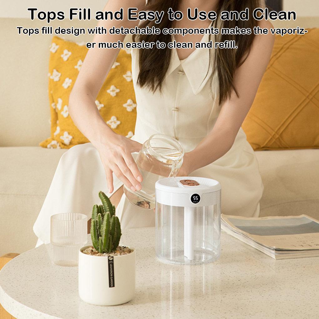 2l Pengisian Nozzle Ganda Cool Air Humidifier Mode Malam Tangki Air Kelembaban Tampilan Kapasitas Diffuser Rumah Kamar Tidur
