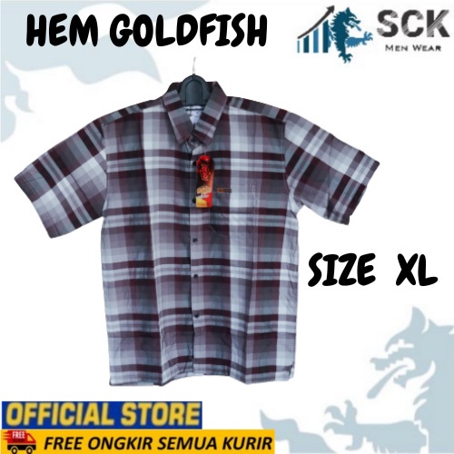 Hem Pria GOLDFISH Lengan Pendek Motif KOKO Salur Reguler Standar / Kemeja Pria Lengan Pendek Murah Aneka Motif