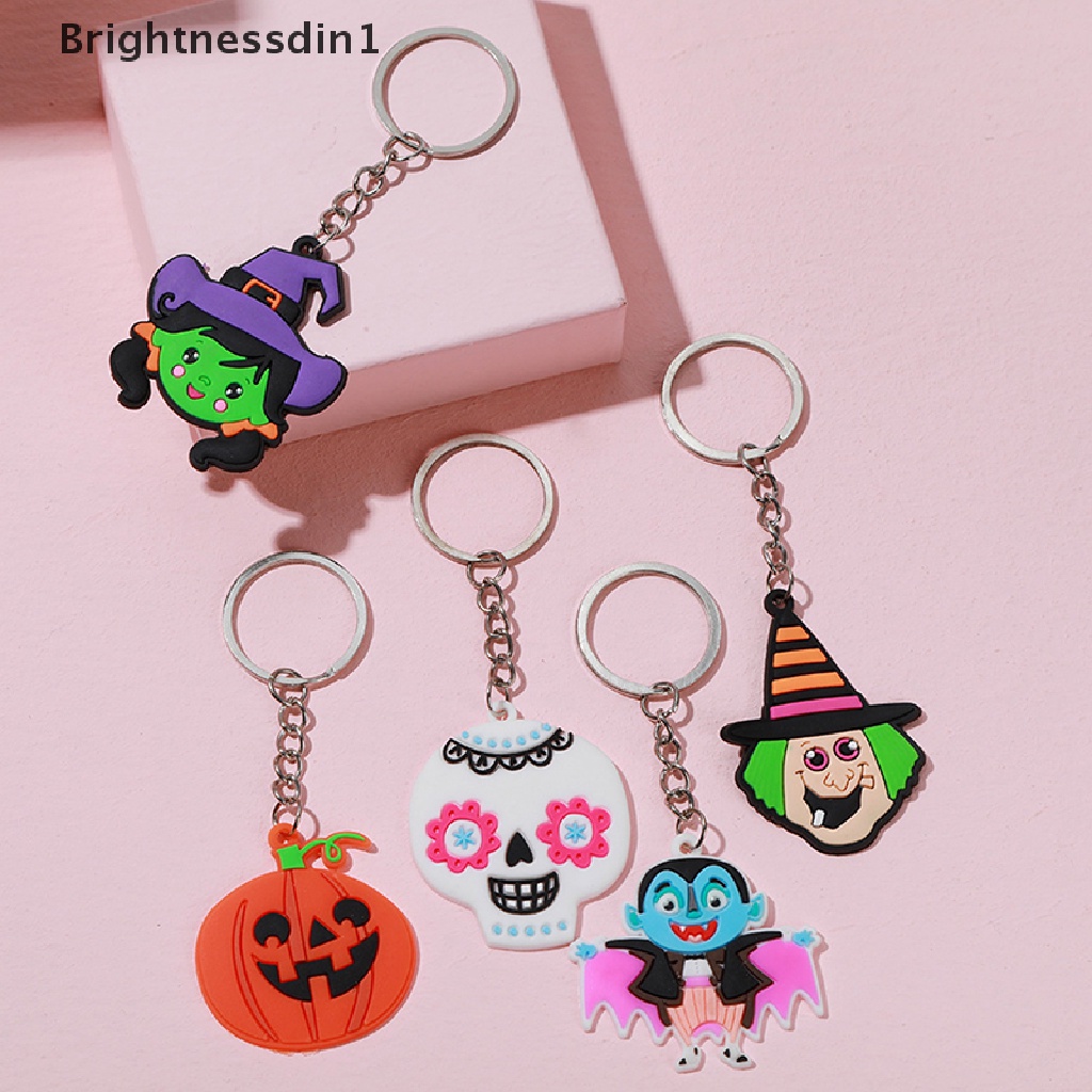 [Brightnessdin1] Halloween Gantungan Kunci Kelelawar Labu Hantu Kucing Gothic Kunci Cincin Vampir Batu Nisan Gantungan Kunci Festival Hadiah Perhiasan DIY Buatan Tangan Butik