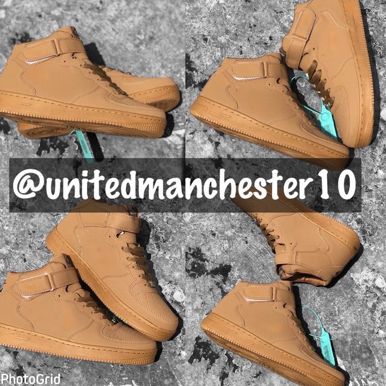 TERPERCAYA MAN AND LADIES SNEAKERS AF 1 MID FLAX BROWN SEPATU BOOTS IMPORT QUALITY SIZE 39-44