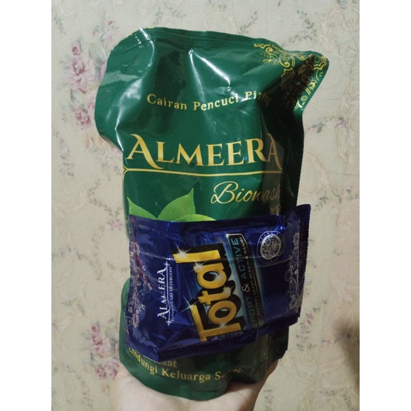 TOTAL ALMEERA BIOWASH (cairan pencuci piring) 800ml free ALMEERA fashion care detergen cair 40ml