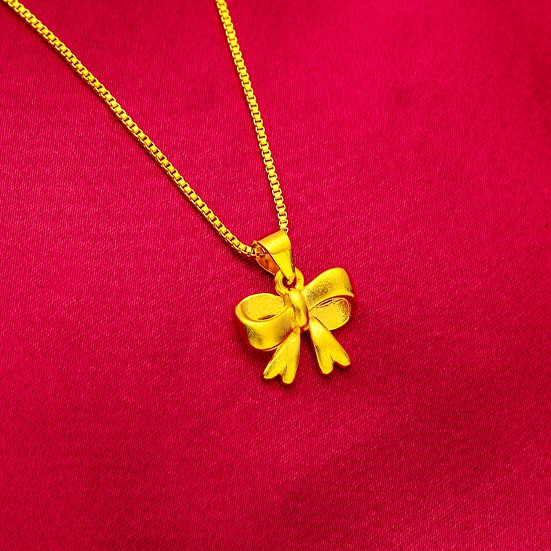 Goldkingdom Perhiasan Fashion Emas Asli Kadar 375Bangkok Aksesoris Ready Stock Baru Busur Liontin Kotak Rantai Wanita Kalung Buram