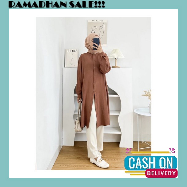 Model Long Tunik Lebaran Terbaru 2023 Polos Simpel Modern Remaja Tunic Wanita Muslim Resta Tunik Afi
