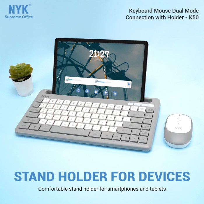 NYK K50 Keyboard Mouse Dual Mode Wireless Bluetooth Stand Holder
