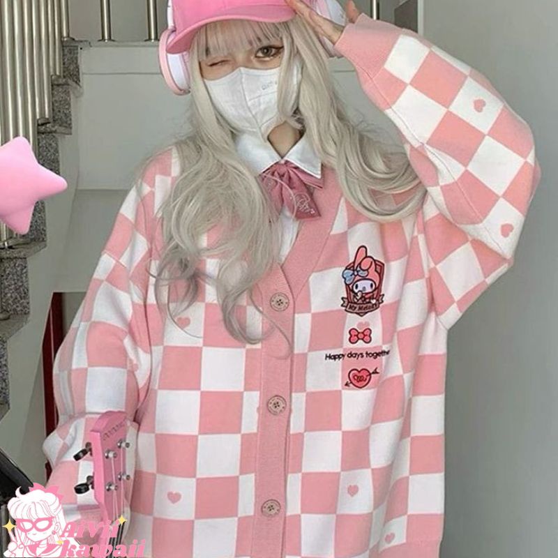 【AiVii】CARDIGAN RAJUT KAWAII IMPORT SANRIO PLAID