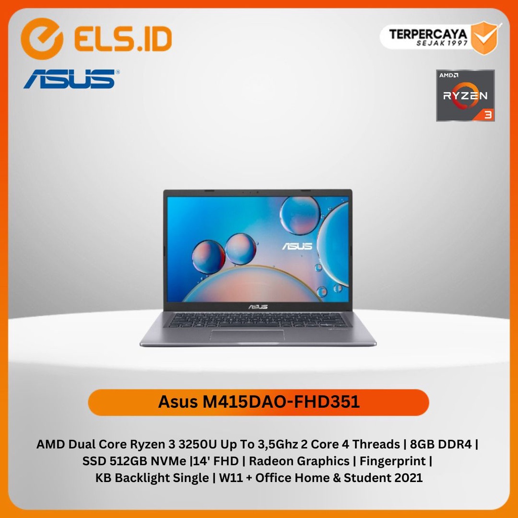 Laptop Asus M415DAO-FHD351 [ AMD Ryzen 3 3250U-8GB DDR4-SSD 512GB ]