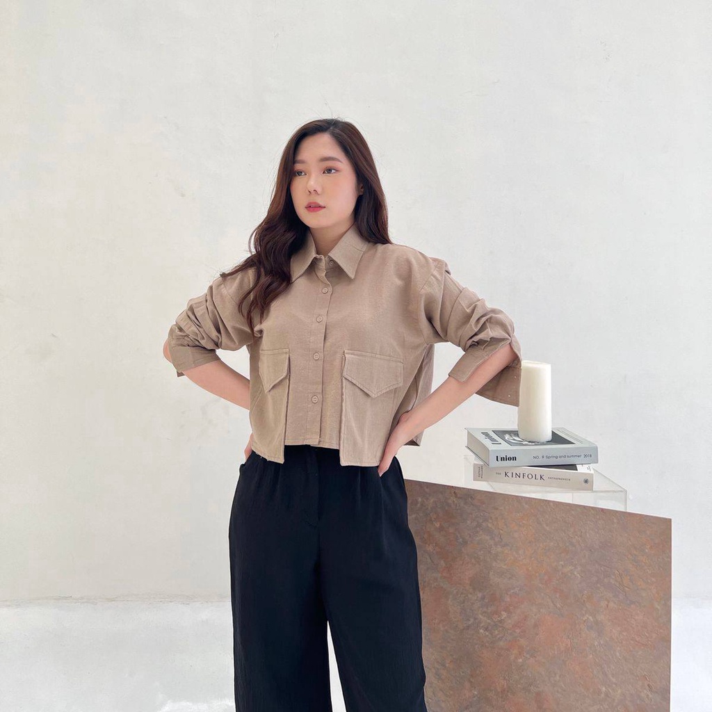 BEFAST - ZRX OOTD WANITA HEM POY / KEMEJA CROP TYSA SHIRT TWISTCONE / HEM Wanita Model Terbaru / Pakaian Kerja Wanita Casual / Kemeja Crop Lengan Panjang / Fashion Remaja ABG Kekinian / Outfit Daily Wanita Remaja / Kemeja Polos Formal