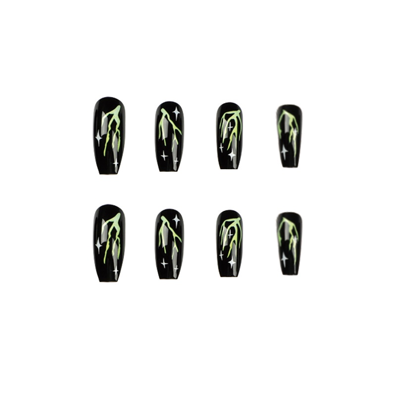 Green Color Halloween Design Fake Nails 8705