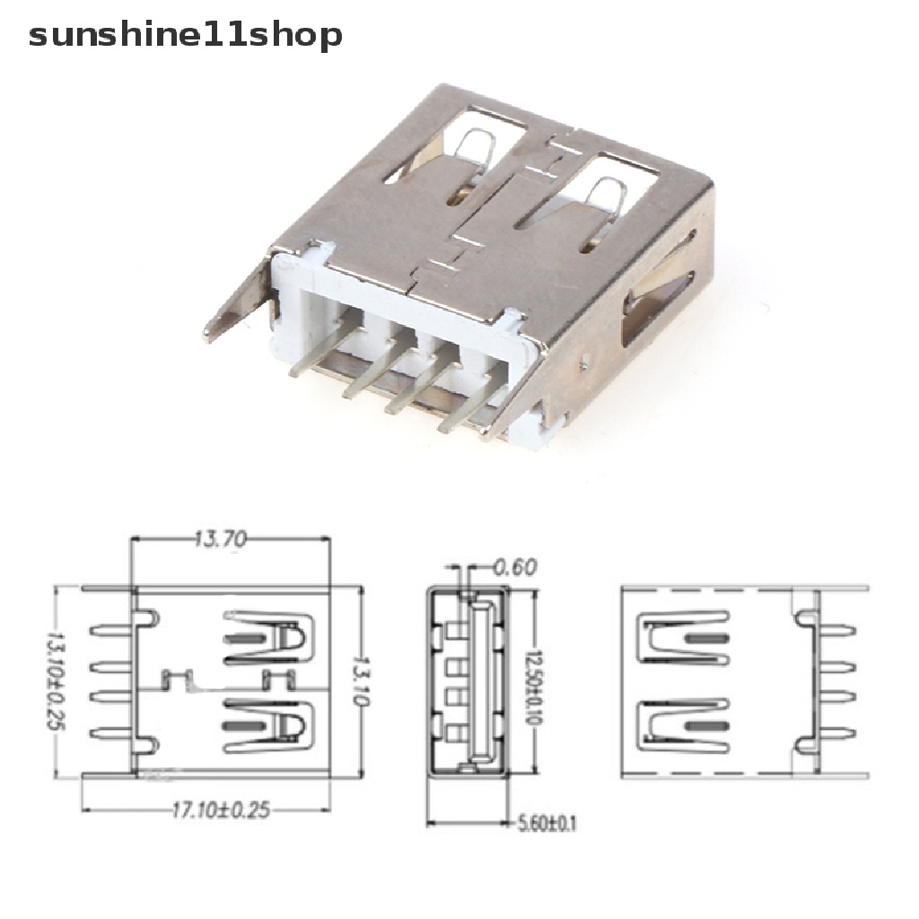 Sho 10Pcs Soket USB Tipe A Female 180derajat Vertikal 4pins 13.7mm Antarmuka USB N