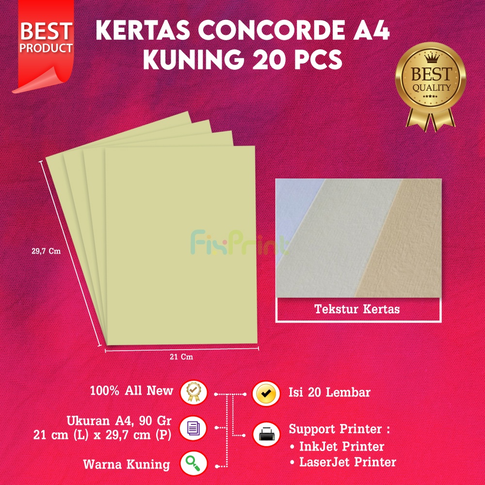 

Paper Concorde Kertas A4 90gr 1pack isi 50 Lembar Kuning 210mm x 297mm