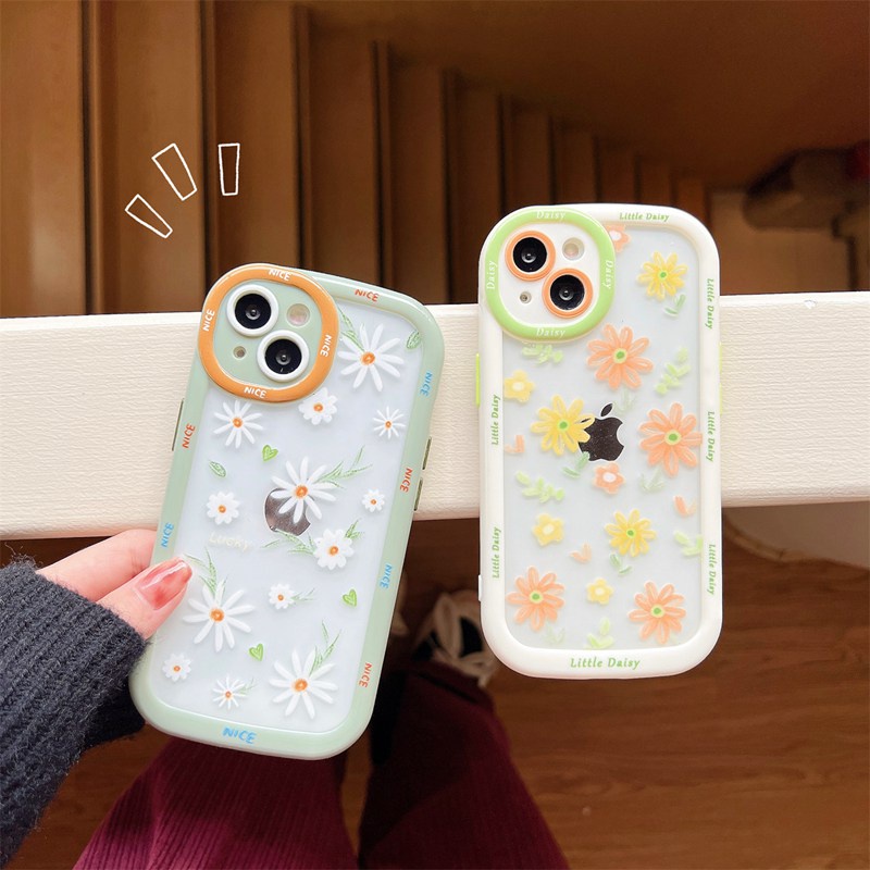 Fashion Little White Daisy Soft Case HP iP iPhone 11 12 13 14 Pro Max Baru Puff Casing Apple