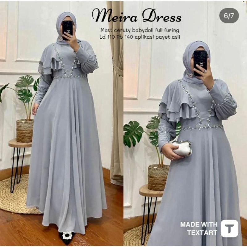 Baju Gamis Terbaru Meira Dress Kondangan Gamis Ceruty Babydoll Aksen Mutiara Gaun Pesta Muslimah Baju Wanita Jumbo