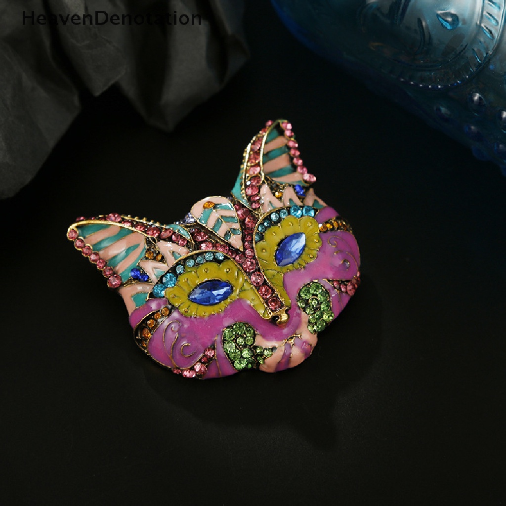 [HeavenDenotation] 1pc Fashion Vintage Wanita Berlebihan Enamel Pageran Kepala Kucing Kristal Bros HDV