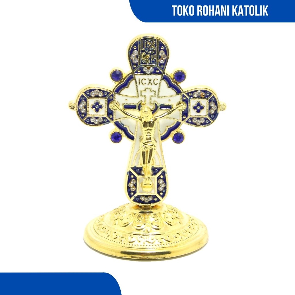 SALIB DUDUK KATOLIK MINI 9 CM / SALIB MEJA KATOLIK / SALIB LOGAM