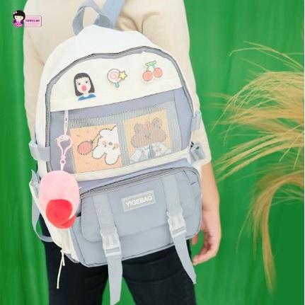 littlekiddoss Tas Ransel Wanita Import Backpack Korean Perempuan 2 Boneka Bross Tas Travelling BA2207