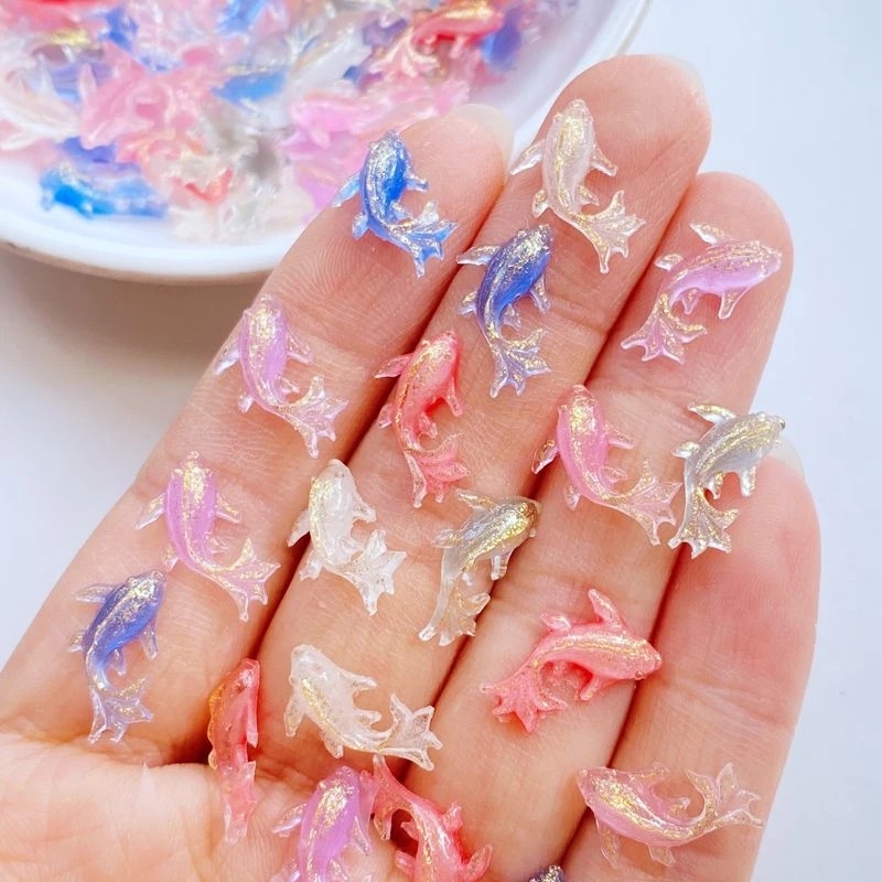 100 Pcs/Kotak Ikan Mas Resin Dekorasi Kuku/3D Aurora Warna Transparan Flatback Nail Beads/DIY Shiny Manicure Decal