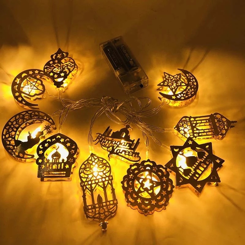 2023 String Lampu Hias Idul Fitri/Ramadhan Rumah Pesta 10led Bentuk Bulan Bintang Castle Light Decor