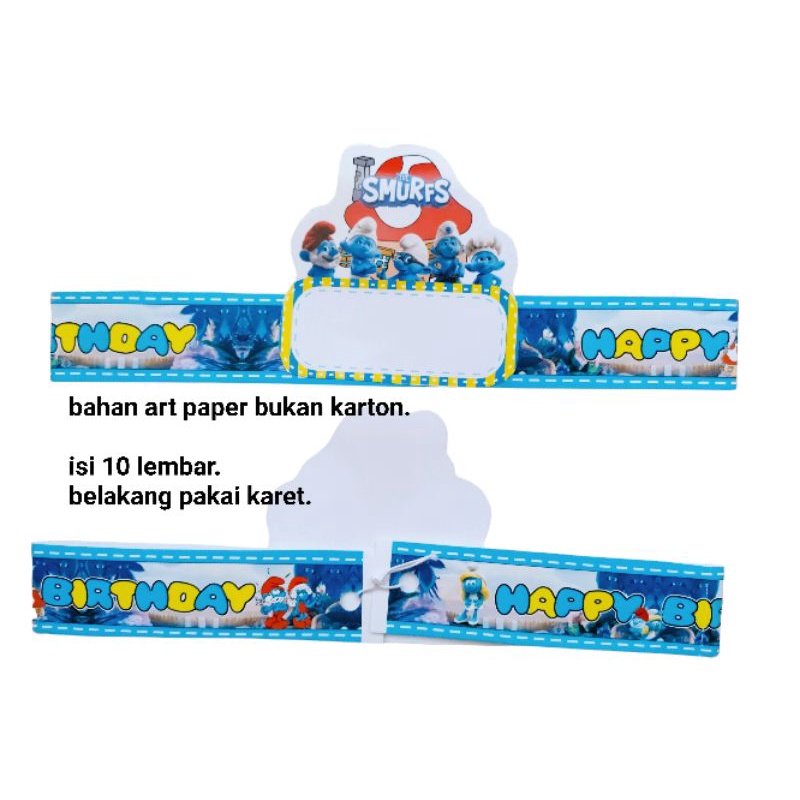 topi kertas ulang tahun happy birthday karakter the smurf smurfs