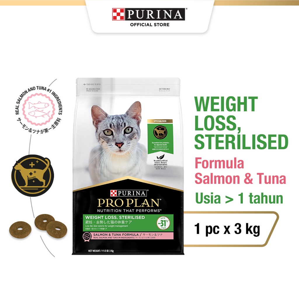 PRO PLAN Adult Weight Loss Sterilised Salmon Tuna Makanan Kucing 3kg