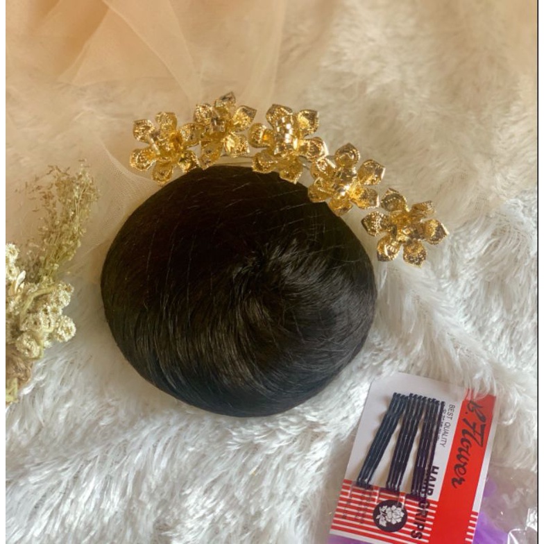 PAKET HAIRDO BULAT MAWAR/BINTANG (Sanggul Bulat,Sem. mawar/bintang, Jepit lidi&amp;karet unyil) / sanggul bulat/sanggul cepol/sanggul modern/karet ulir