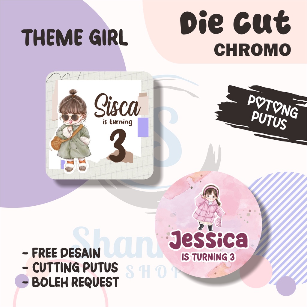 

Stiker Label Ulang Tahun THEME GIRL / Stiker Ulang Tahun Bahan Chromo / Stiker Ultah Murah