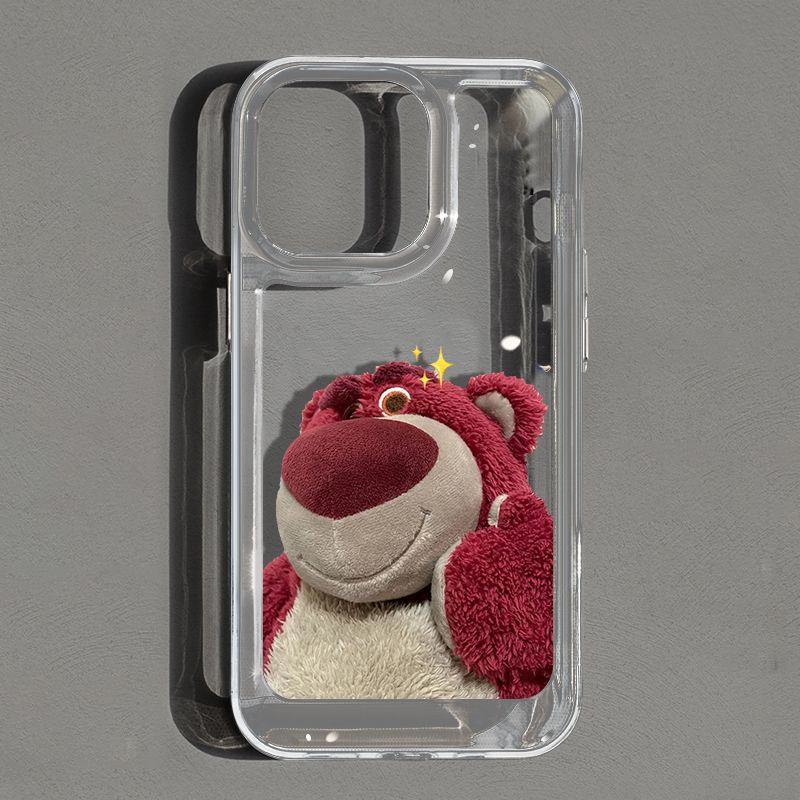 IPHONE Cute Pink Bear Soft Case Kompatibel Untuk Iphone14 13 11 12 Pro XS Max Casing XR X8 7 6S Plus Ponsel Silikon Transparan TPU Shockproof Cover