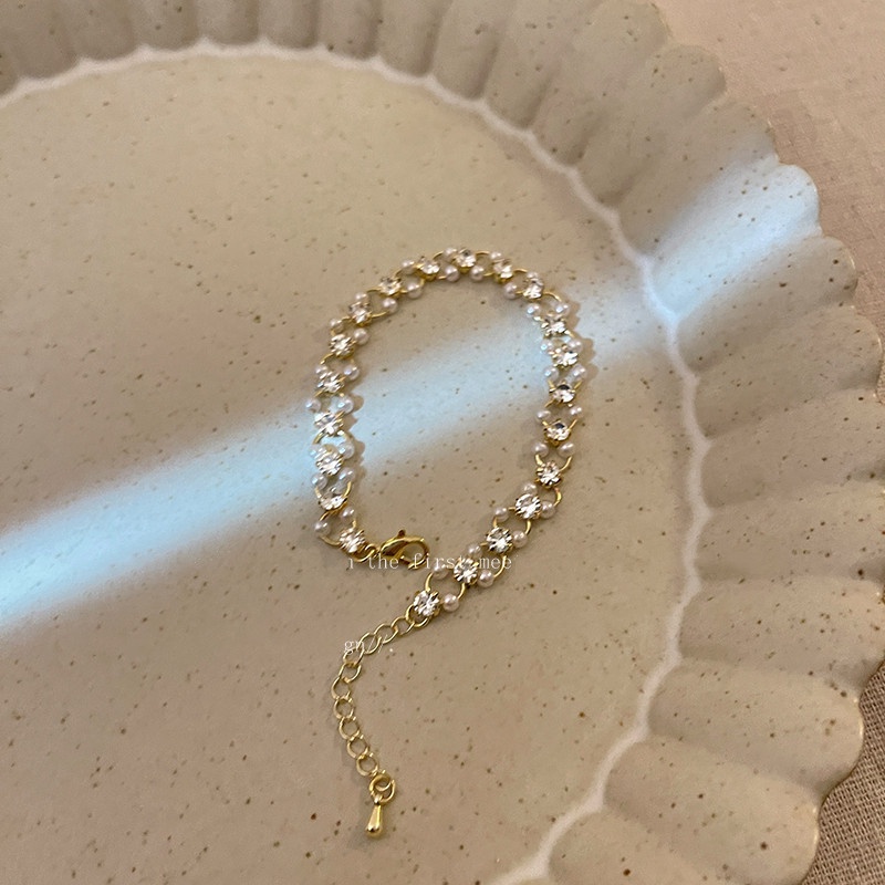 AY(CN) Gold Bracelet Pearl Zircon Beads Bracelets for Sweet Girl Jewelry Accessories