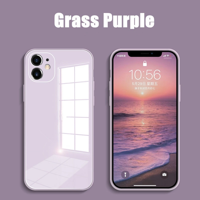 New Advanced Light-Sensitive Smooth Straight Edge Solid Color Tempered Glass Case For iphone 14 13 12 11 ProMax X XS Max XR 7 8 Plus Silicone Soft Edge