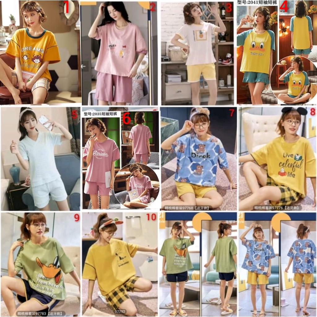 Baju tidur piyama hotpant wanita motif baru