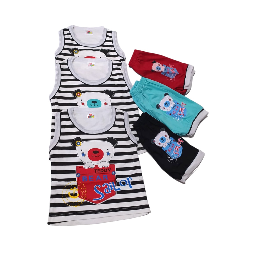 3 Set Setelan Baju Bayi Oblong Tanpa Lengan Usia 0-1 tahun