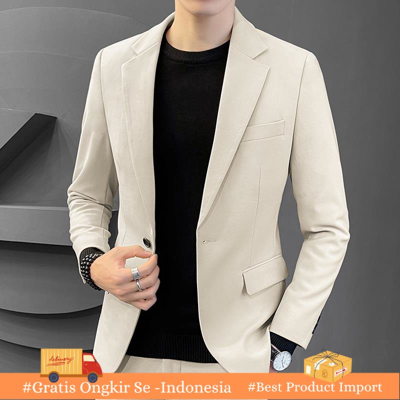 Jas Kantor Pria Suit Pu Shuai      Tipis Korea Slim Fit Bisnis Hitam Jas Import Berkualitas