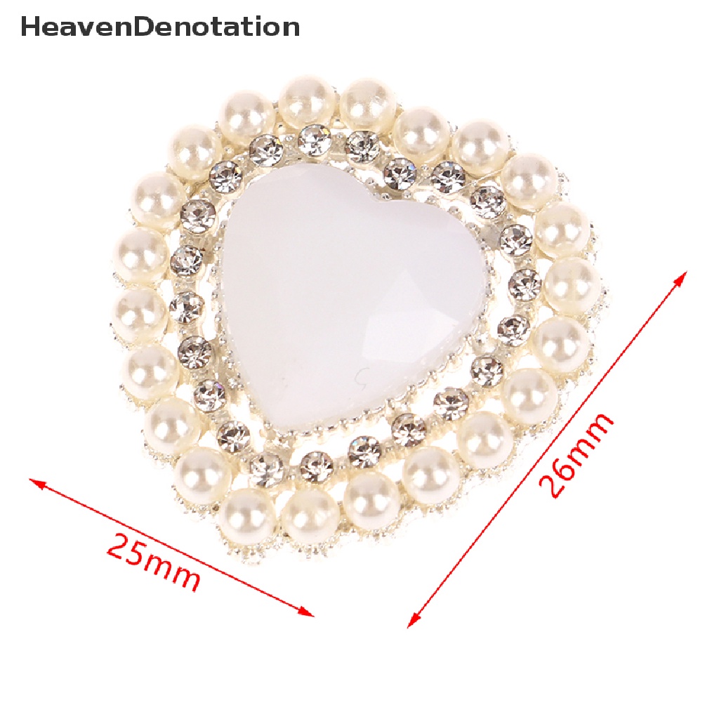 [HeavenDenotation] 10pcs Bentuk Hati Mutiara Alloy Berlian Imitasi Flat Bottom Snap Dekorasi DIY Dress Dekorasi Aksesoris HDV