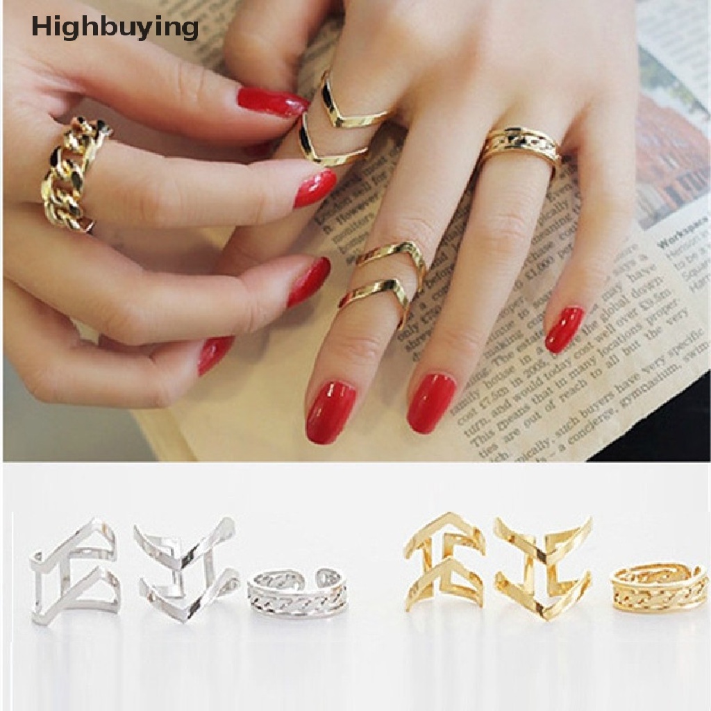 Hbid Aksesoris Fashion Perhiasan New Punk Cuff Finger Ring 3pcs/set Hadiah Untuk Wanita Glory