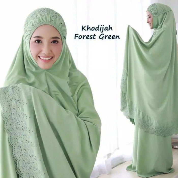 Mukena Dewasa Siti Khadijah Jumbo Katun Adem Free Tas - Warna Green HotR36B