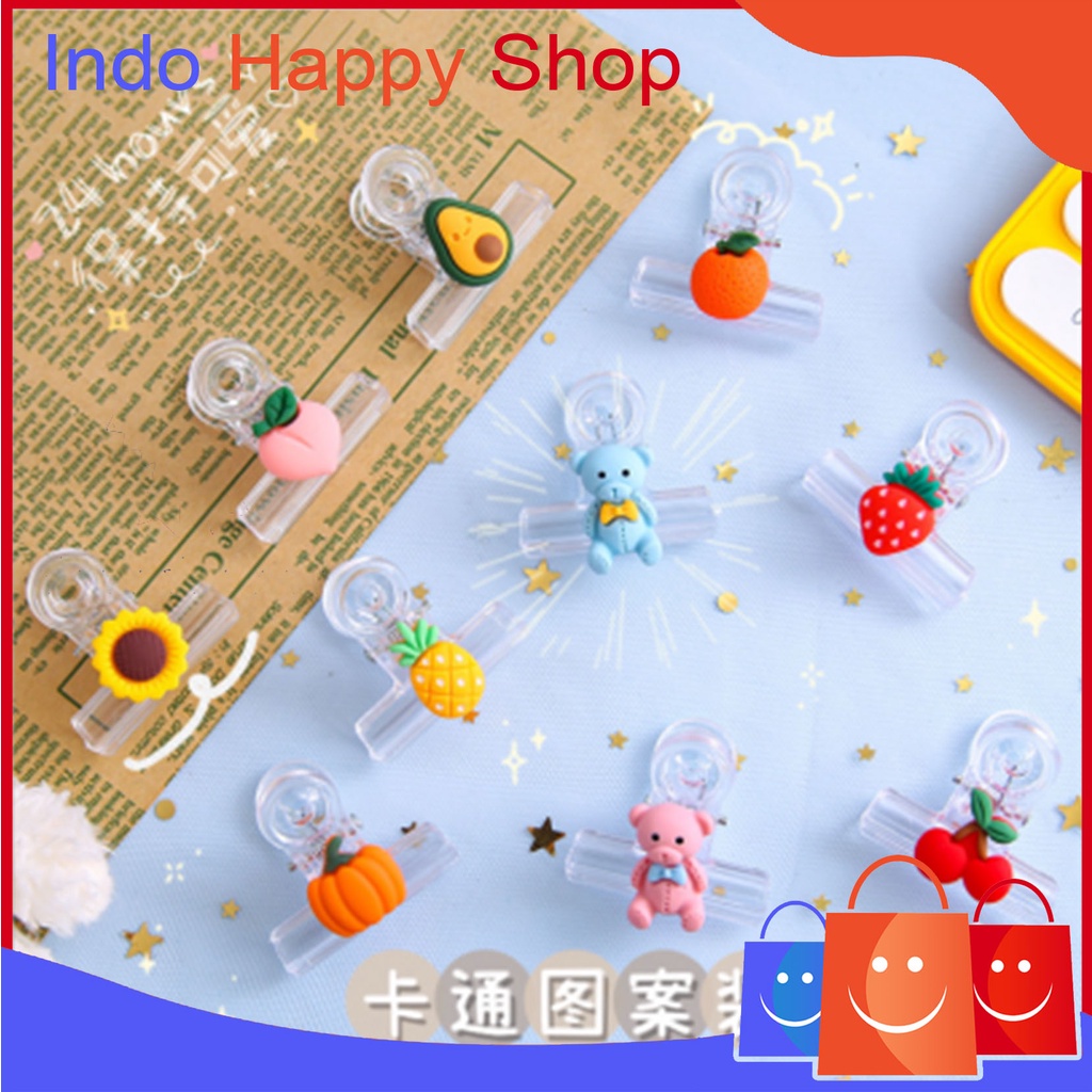 

⭐️ ⭐️Binder Clip Penjepit Kertas Plastik Motif Buah Penjepit Serbaguna Transparan
