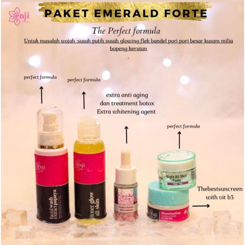 Enjiskincare "PAKET EMERALD FORTE" Skincare pemutih wajah untuk semua masalah kulit bandel