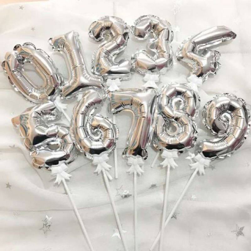 Cake topper balon foil angka mini 6 inch self inflated tusukan kue cake happy birthday ulang tahun h