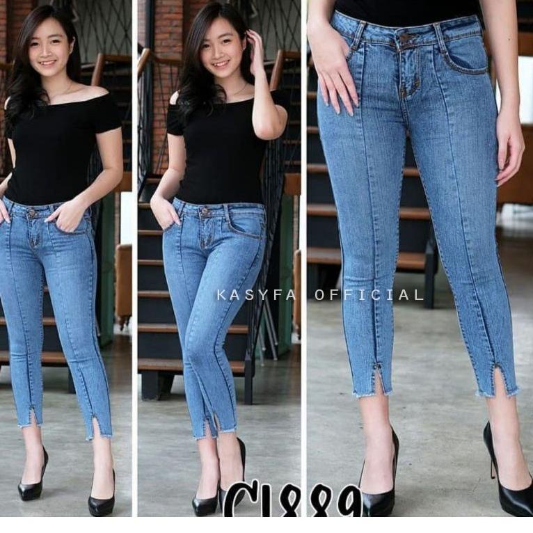 STOK TERBATAS KF - RAISA CELANA JEANS SNOW 7/9 BELAH TULANG // JEANS SNOW FRONT LINE BELAH