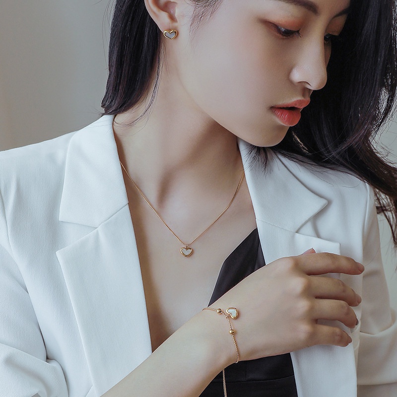 Kalung Bentuk Hati  | Kalung Rose Gold 18k | Band Bahan Stainless Steel | Anting Bahan Titanium Steel | Anting Bentuk Hati | Hadiah Ulang Tahun Anti Luntur