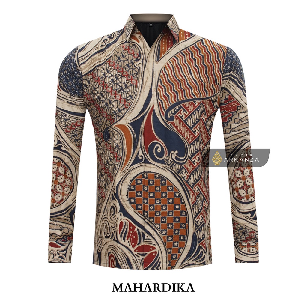 BATIK ARKANZA Motif MAHARDIKA Hem Atasan Kemeja Baju Batik Premium Pria Cowok Laki Laki Slimfit Full Lapis Furing Tangan Lengan Panjang Lengan Pendek Original Asli Solo Laweyan