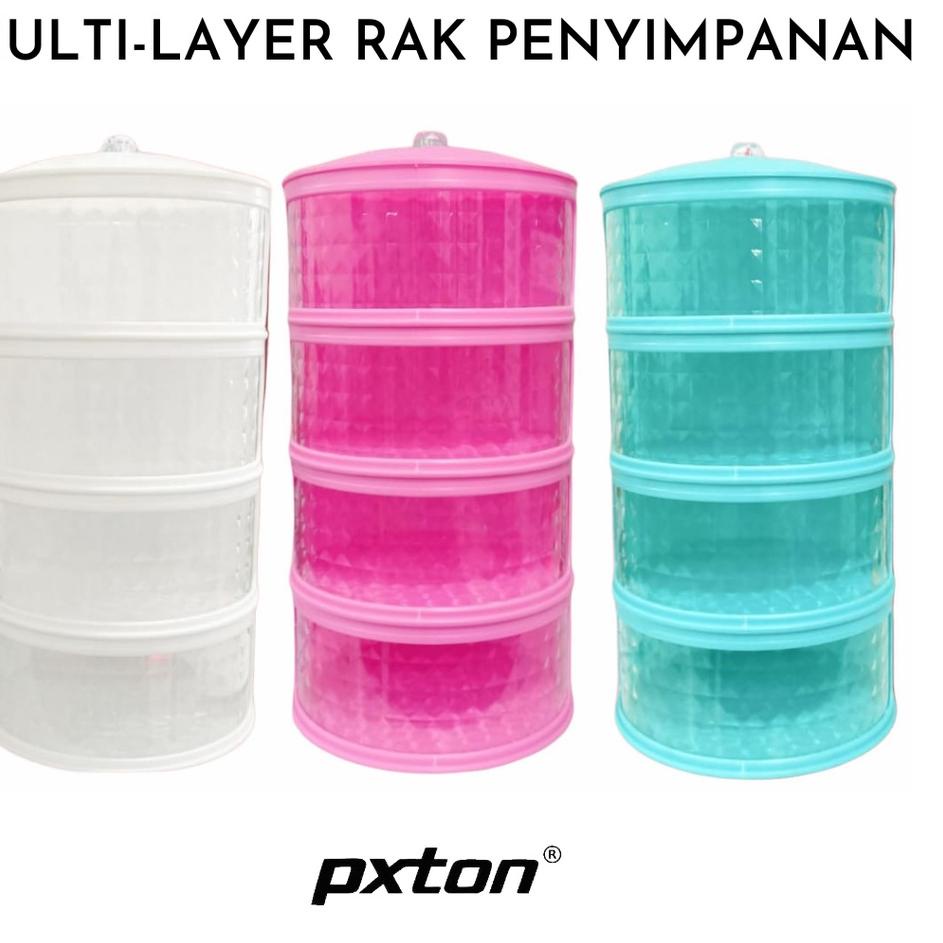 Star PXTON - Multilayer Rak Plastik Penyimpanan Tempat Makanan / Food storage 4 susun / tudung saji 