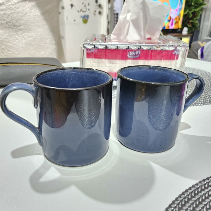 Gelas Keramik Premium MG-12 Reactive Double Blue Mug Kado Hadiah Tebal