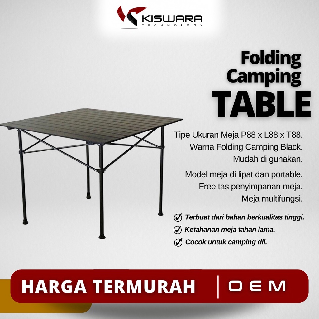 Portable Folding Camping Table P88 x L88 x T88 [Black]