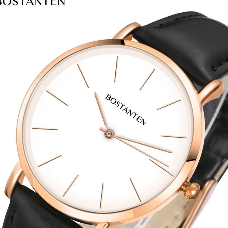 NEW STOCK Bostanten Jam Tangan Sangat tipis Quartz Wanita Tali Jam Kulit Tahan Air ➕ Kotak Hadiah （h